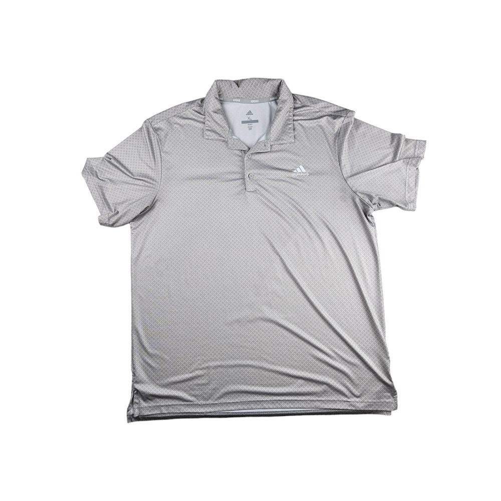 Adidas Mens XL Gray Short Sleeve‎ All Over Geometric Print Stretch Golf Polo